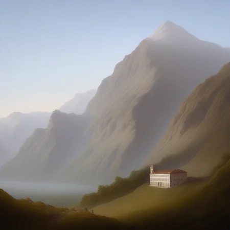 romanticism, a building with a mountain in the background