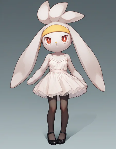 score_9, score_8_up, score_7_up, score_6_up, score_5_up, score_4_up, 1girl, full body, solo,
<lora:Raboot_v0-3:1> raboot, pokemon \(creature\), white fur, droopy ears, rabbit ears, rabbit tail, red eyes, looking at viewer, furry female, yellow hairband,
silk-slip-dress, strappy-flats, sheer-pantyhose