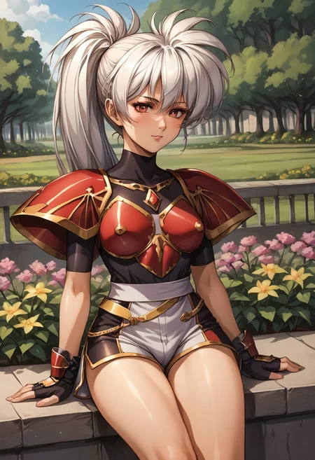 (score_9,score_8_up,score_7_up,source_anime,(masterpiece:1.2),best quality,very aesthetic,public indecency,absurdres),masterpiece,best quality,very aesthetic,fantasy,absurdres,1girl,solo, <lora:luna_p_v1.2:1>,Luna,white hair,ponytail,<lora:Fixhands_anime_bdsqlsz_V1:1>
shirt, short sleeves, bodysuit, black bodysuit, shorts, gloves, bodysuit under clothes, collared shirt (outdoors, garden, sitting, arms support),
masterpiece,best quality, very aesthetic, absurdres, ultra detailed, high resolution, 4k, extremely detailed CG,