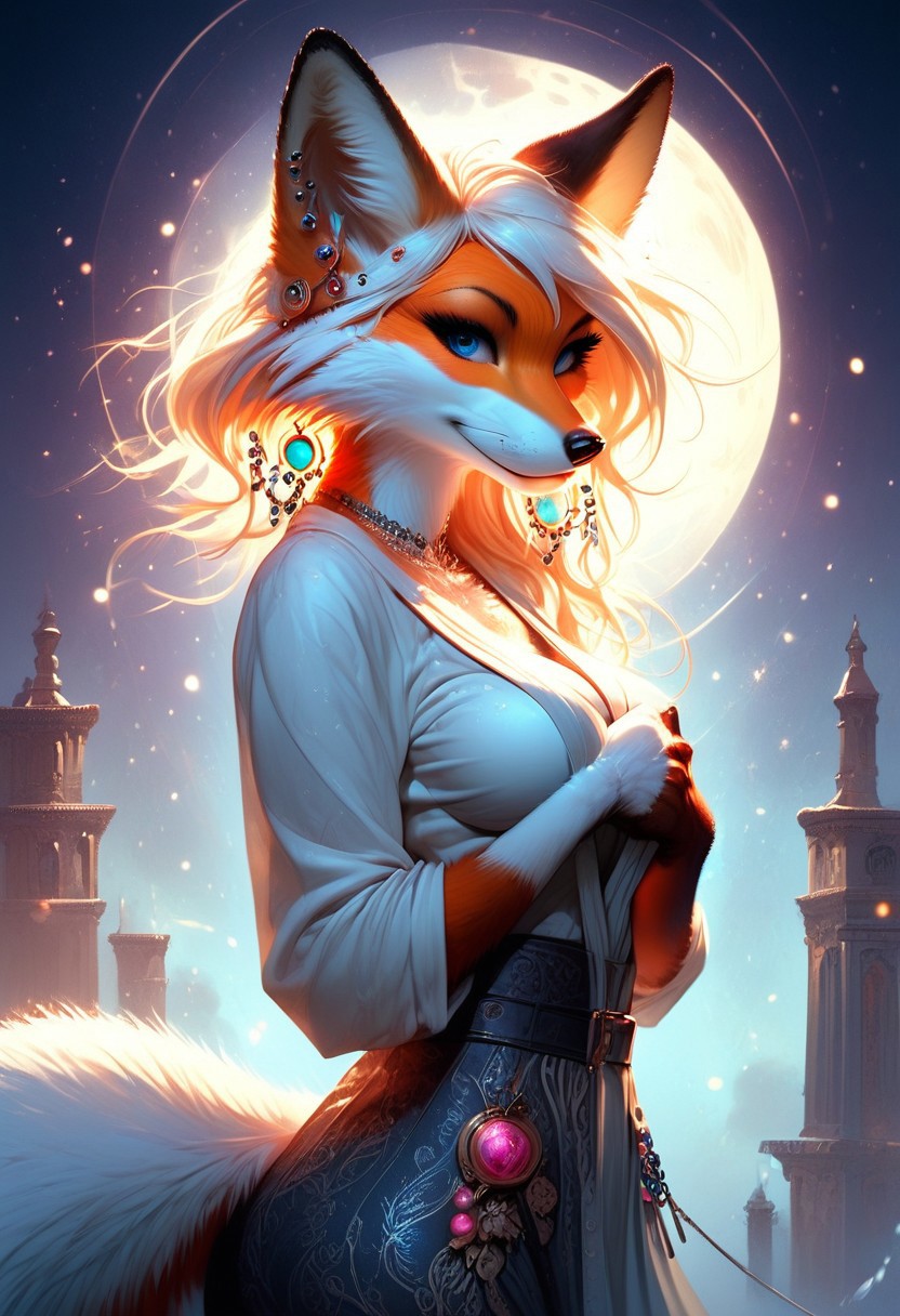 score_9, score_8_up, score_7_up, score_6_up, score_5_up, score_4_up, leHDR,UHD,8K, darkness, illustration, disheveled hair Expressiveh, anthro fox female,foxfolk, white fur, busty, peach ass, covering breasts,covering with hands,intricate details, earrings, darkness, very detailed, intricate, perfect light, sharp focus, cool colors, ambient, elegant, highly decorated, deep aesthetic, colorful, magic, mystical, scenic, warm bright, vibrant, unique, best, winning, thought, romantic,  illuminated,rich, symetry,realistic,  low light, looking from the side at viewer,OverallDetail,novuschroma60 style bokeh