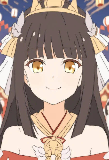 Azur Lane Slow Ahead Style, 1girl, solo, Nagato from Azur Lane, portrait, above eye level, elegant smile, looking at the viewer, festival, masterpiece