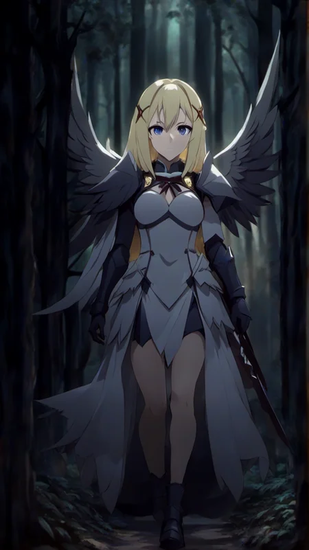 <lora:Darkness:1>
(DarknessKonosuba:1.9), DarknessKonosuba,
DarknessKonosuba wearing Armor,, <lora:Dark Fantasy:1>Dark Fantasy - A woman wearing a dress with black wings is walking in the dark forest.
