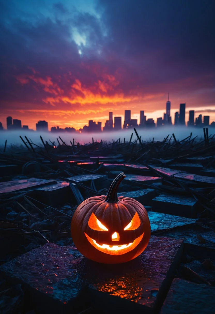 subsurface scattering, pumpkin closeup, Neon Pink/Blue sss snail, glowing halloween pumpkin, candles, infront of Sunset, ,
atmospheric haze, Film grain, cinematic film still, shallow depth of field, highly detailed, high budget, cinemascope, moody, epic, OverallDetail, 2000s vintage RAW photo, photorealistic, candid camera, color graded cinematic, atmospheric lighting, imperfections, natural, shallow dof
Abstract illustration, surreal fractured landscape, twilight sky with deep indigo to fiery orange gradient, towering geometric shapes resembling shattered glass and steel beams, inner light glowing within structures, dark polished surface reflecting light, ethereal swirling fog in muted purples and blues, vibrant golds and reds in the distance, bursts of light and shadow creating dynamic contrast, white beam of light piercing the sky symbolizing memory and hope, abstract expressionism and digital futurism hybrid, bold colors with intense reds, blacks, golds, and silver, light casting long stretched shadows, broad sweeping brushstroke textures enhanced with digital precision, mist swirling at the base of the scene, radiant sky evoking reflection and honor, powerful and dramatic atmosphere, emotional tribute to 9/11 without banality or figures.