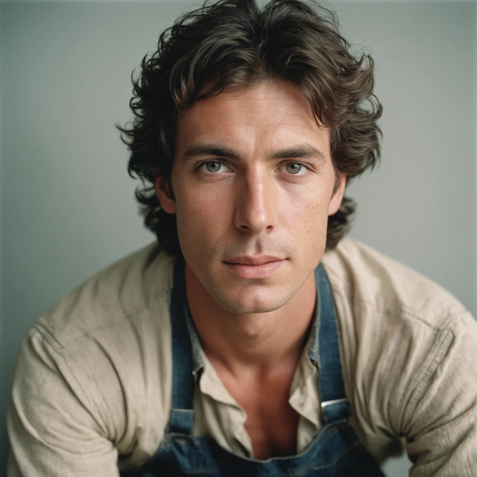 photoshoot, photo studio, RAW photo, editorial photograph, film stock photograph, cinematic, amateur photo of a man, analog, raw, f2, 35mm, an (amateur photo) of a 28 year old candid photo of a man dressed as a farmer wearing dirty clothes, upper body, under low key lighting, from above, shot on a Agfa Vista, flash photography, taken on an old camera, polaroid. 8k, highly detailed, detailed skin texture, natural skin texture, perfect eyes, perfect iris, high detail eyes, detailed iris, detailed cloth texture, perfect eyes, detailed eyes, (high quality, best quality:1.3), Extremely high-resolution, film grain, dslr, Kodak Portra 400 camera f1.6 lens, 35mm, Fujifilm Superia Premium 400, Nikon D850, 8k, UHD