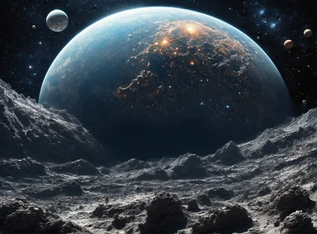 It is a being made of billions of tiny gemstones; he resembles either a woman or a man.
This being is called Rendomriin.
Rendomriin is extremely powerful, proud, and arrogant, but it is also fair and impartial.
it is currently watching a magical planet from space, wondering whether or not to destroy it. view from space, deep space scenery, side view, in the picture described Rendomriin floating in space and watching a planet .
<lora:FC Flux Perfect Busts:1.7> <lora:extremely_detailed:1.9> <lora:å·¨ç¥_FLUX_lora_v1:1.8> <lora:Realistic-Fantasy-style_flux1D_LOREVER:1.4> <lora:spacemerge1:1> <lora:ymnmpi196a29e8950n39e6:1.6>