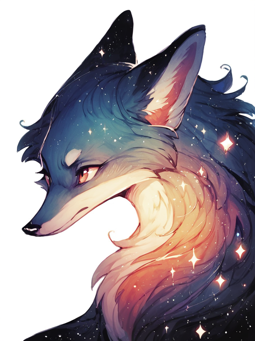 score_9, score_8_up, score_7_up, score_6_up, score_5_up, <lora:galaxyXLP:1> galaxy, fox, white background, feral, solo