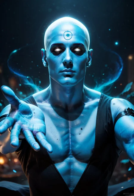 score_9, score_8_up, score_7_up,
drmanhattan, male, glowing, blue skin, white eyes, no pupils,, looking at viewer, reaching, aristocratic clothes