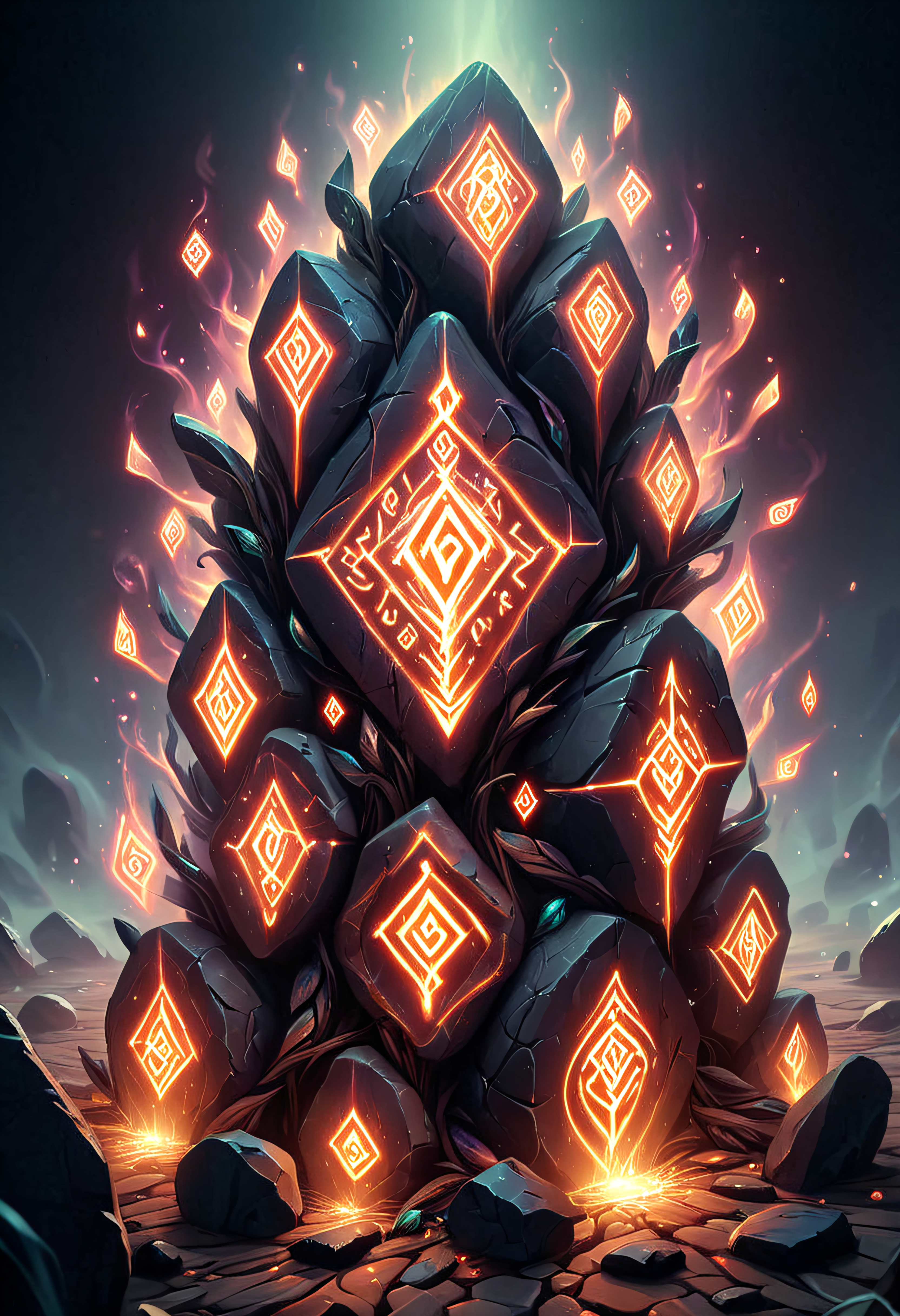 Glowing Runes, stone elemental with glowing runes,