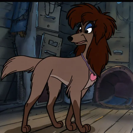 Rita, Saluki, Dog, Female Dog, feral, non-anthro, light-brown fur, Brown forelegs, Dark brown ears, dark brown hair, eyelashes, blue eyeshadow, black nose, black eyes, large eyes, cartoon, disney, female, (((eyelashes))), girly, (((wearing pink heart necklace))), (((looking straight ahead))), ((((((full body)))))), solo, open eyes, open mouth, happy, smiling, standing, posing, solo, (((flirty))), (smug), ((((((quadruped)))))), (((feral))), 45 degree angle