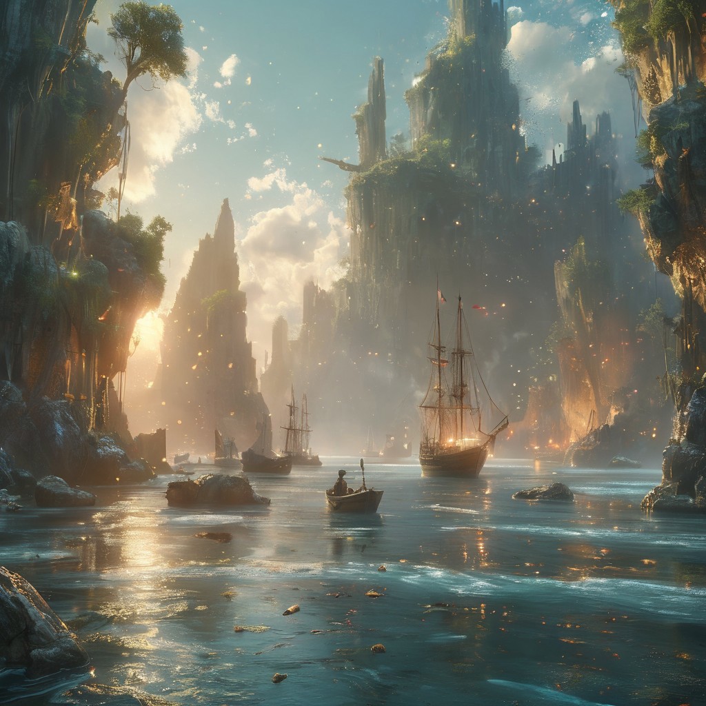 city underwater, blue atmosphere, rays of light shining through, highly detailed oil painting, unreal 5 render, rhads, Bruce Pennington, Studio Ghibli, tim hildebrandt, digital art, octane render, beautiful composition, trending on artstation, award-winning photograph, masterpiece <lora:MJ52:0.5> <lora:add-detail-xl:1>a long bay, at night, iconic limestone karsts emerging from the tranquil waters, sail boats, moonlight, quaint, serene, mythical, mystical, picturesque, exceptionally beautiful, ultra detailed, 8k, uhd