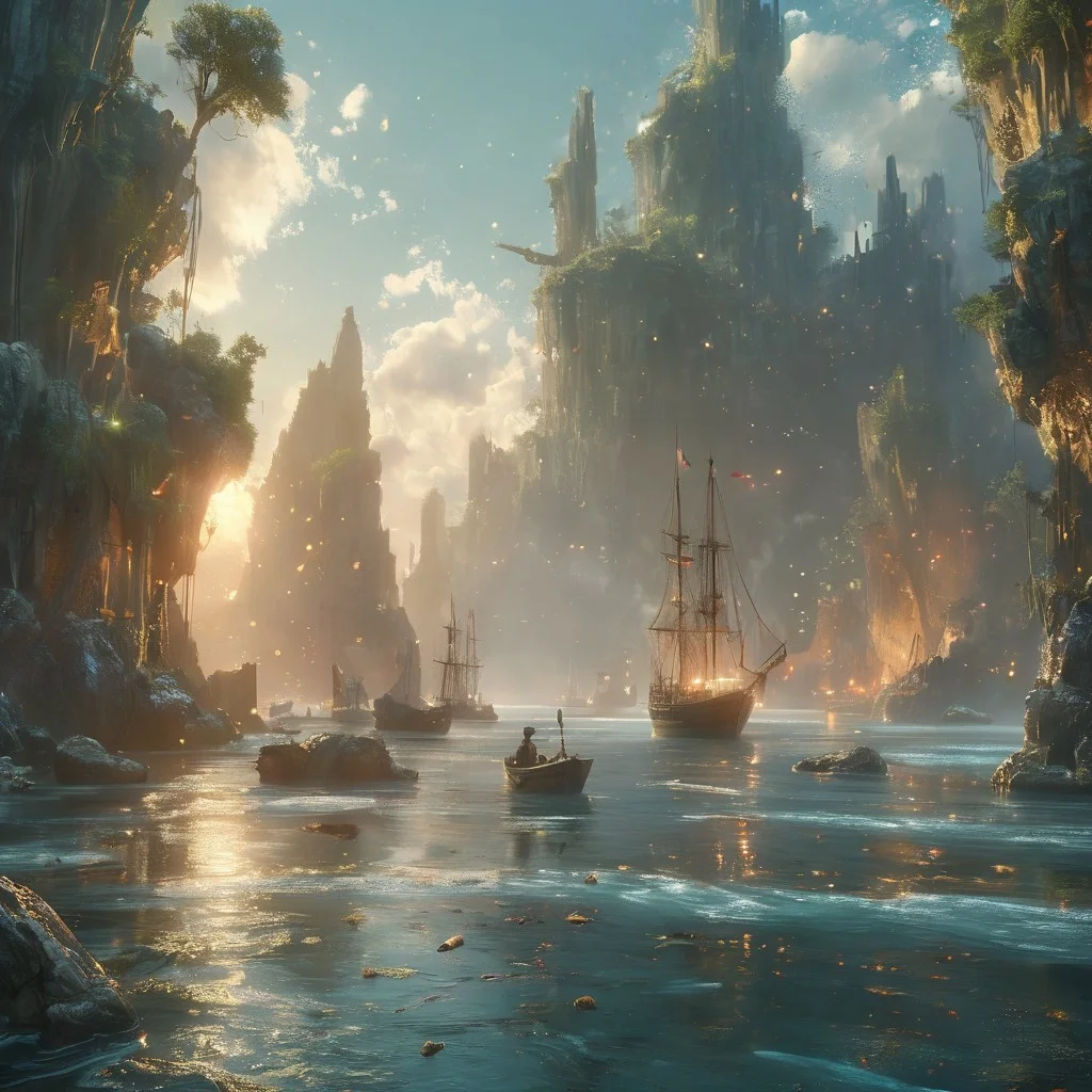 city underwater, blue atmosphere, rays of light shining through, highly detailed oil painting, unreal 5 render, rhads, Bruce Pennington, Studio Ghibli, tim hildebrandt, digital art, octane render, beautiful composition, trending on artstation, award-winning photograph, masterpiece <lora:MJ52:0.5> <lora:add-detail-xl:1>a long bay, at night, iconic limestone karsts emerging from the tranquil waters, sail boats, moonlight, quaint, serene, mythical, mystical, picturesque, exceptionally beautiful, ultra detailed, 8k, uhd