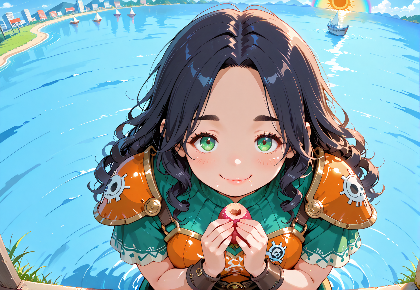 IllusP0s, PonyScores7, source_anime, ah1, IllustriousQual, interesting, exciting, spectacular, wonderful, 
BREAK <lora:xl_more_art-full_v1:0.2>, <lora:aesthetic_anime_v1s:0.2>, <lora:EpicF4nta5yXL:0.2>, <lora:detailxl:0.2>, detailxl, <lora:Fant5yP0ny:0.2>, amazing quality, best aesthetic, absurdres, illustration, Volumetric_Lighting, ultra-detailed, very aesthetic, intricate details, best_quality
BREAK ((eating Fig Newtons)),
BREAK Stable_Yogis_PDXL_Positives, AS-Adult, <lora:Complicated fantasy portrait - XL Pony V2.0:0.2>, bad-hands-5, <lora:HDA_Detailer:0.3>, <lora:natsumi_style:0.5>, <lora:by_usakun-pony:0.4>, by usakun, <lora:Akina_Bbw_Style_-_PonyXL:0.2>, AkinBw, ((urban Warrior fashion style, inspired by strength and resilience, features rugged materials, practical designs, and bold accessories, celebrating empowerment and individuality)),
BREAK 1girl, mature female, (curvy), round-chin, caucasian, <lora:ETO_OC_Illustrius:0.5>, eto_oc, skindentation, (plump), thick thighs, wide hips, busty, voluptuous, <lora:venus body PonyXL:0.3>, <lora:shinyskin2:0.2>, glistening skin, HDA_FatGirlXL, 
BREAK ((<lora:rainbow armor pony:0.8>, rainbowarmor, rainbow armor)),
BREAK (curly hair), long hair, (black hair:1.4), (parted hair:1.7), messy hair, kinky curls, <lora:hairdetailpxl:0.2>, hairdetailpxl,
BREAK (half green and brown eyes), (colorful eyes), (multicolored eyes), (downturned eyes:1.4), <lora:expressive eyes:0.2>, expressive eyes, <lora:eyedetailpxl:0.2>, eyedetailpxl, <lora:Eyes_High_Definition:0.2>, EyesHD, (round face:1.2), (thick eyebrows:1.3), (plump face), <lora:Round_face:0.2>, lips, 
BREAK ((serene expression, closed eyes, relaxed smile expression)), <lora:Expressive_H:0.2>, Expressiveh, <lora:Emotional_Anime_Expressions_PonyXL_Concept:0.2>, emotional, <lora:Best_Facial_Expression_LoRA_PONY:0.2>, looking at viewer, <lora:Detailed expressive EXEV style -XL Pony V1.0:0.2>, FaceDetail,
BREAK (((A bright summer afternoon at the Lahti Harbor, showcasing colorful sailboats gently bobbing in the water, surrounded by lush green parks, with the sun shining brightly overhead, casting playful reflections on the lake's surface and creating a lively atmosphere))), <lora:Background Detailer - SDXL:0.8>, 4k, 8k, Ultra HD, Masterpiece, Best quality, Detailed background, <lora:Add_more_details_V2_XLpony:0.4> full_details,