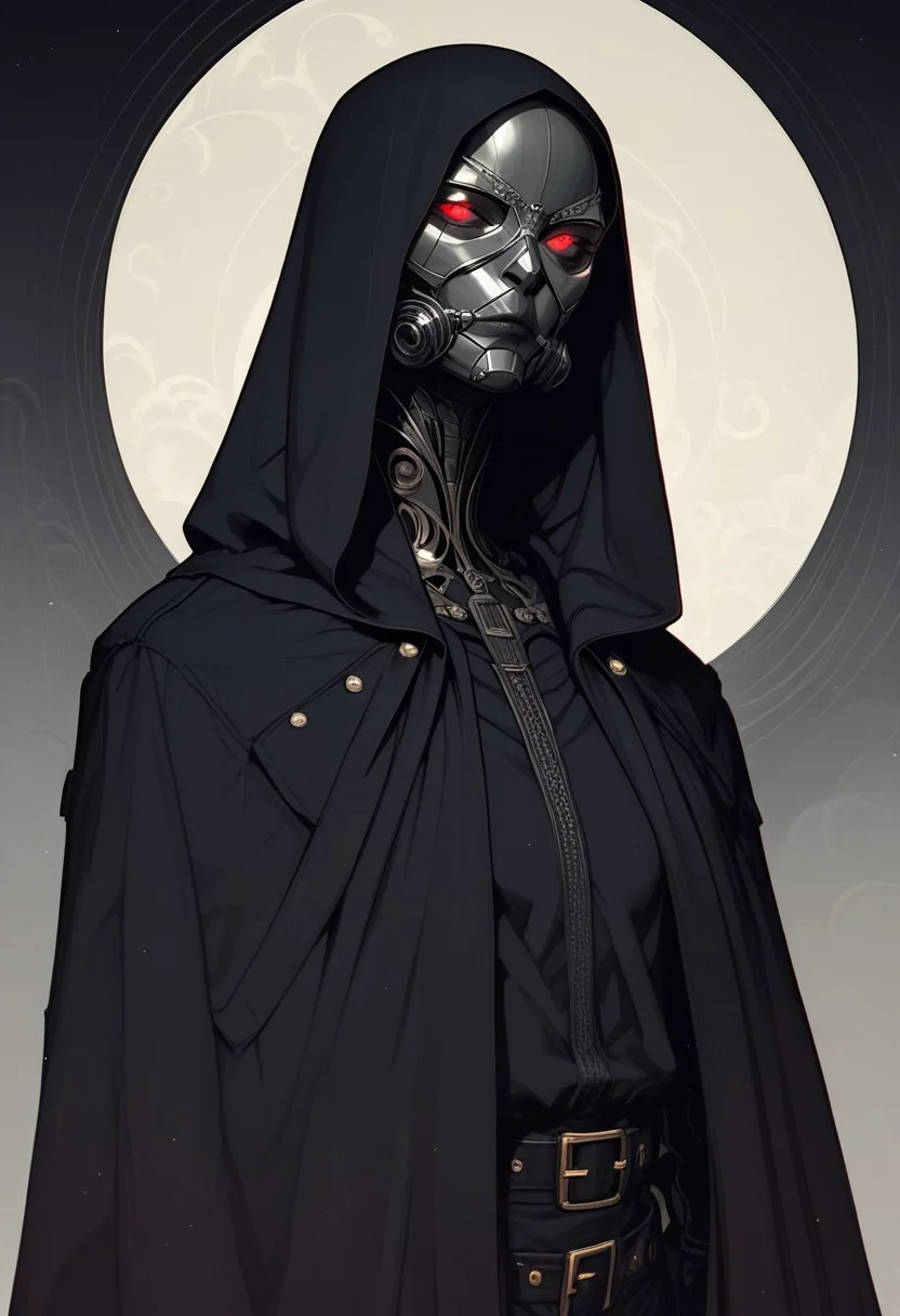 llustration, zPDXL3 , Expressiveh , score_9 , score_8 , score_7,A mysterious and imposing plague doctor clad in a tattered, dark leather coat reinforced with metallic accents, exuding an eerie gothic presence. His iconic beaked mask, crafted from aged bone-like material, is adorned with intricate engravings, and glowing crimson lenses pierce through the shadows. A wide-brimmed, weathered hat sits atop his head, casting a deep silhouette. Wisps of greenish fog swirl around him, carrying the scent of alchemical elixirs and decay. The dimly lit background is shrouded in thick mist, with flickering lanterns barely piercing the darkness. Ultra-realistic rendering with a gothic-horror aesthetic, emphasizing rich textures, moody lighting, and an ominous, spectral atmosphere.pauldrons highly detailed , high quality , high res, mask , closed mouth, detailed pauldrons, dramatic lighting, <golden cyber arm, golden cybernetic arm:1.4>, asymmetry, asymmetrical arms,cape, royal
