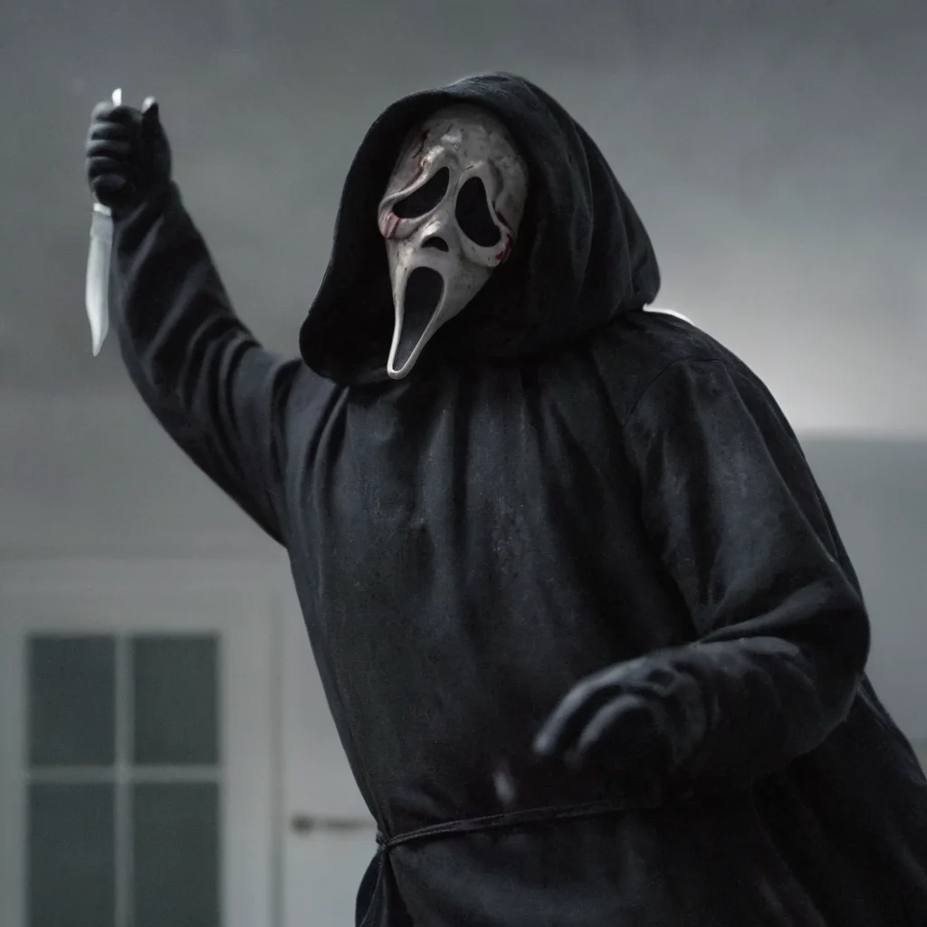 cinematic film still of <lora:Chiaroscuro Lighting Style:1> Chiaroscuro Lighting Style
<lora:Ghostface:1>
Ghostface a statue of a person with a knife in his hand,scream horror movie style,solo,simple background,gloves,1boy,white background,holding,standing,weapon,male focus,hood,holding weapon,no humans,blood,mask,knife,hood up,holding knife,blood on weapon , realistic, sharp, detailed, classic, 1990's, horror, photography, artistic, perfect knife, crazy, shallow depth of field, vignette, highly detailed, high budget, bokeh, cinemascope, moody, epic, gorgeous, film grain, grainy