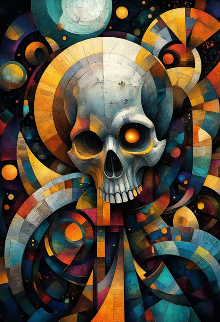 scifi fantasy illustration, A weathered grey demon monster skull, facing the viewer, clutched by a talon, the talon pierces and shatters points on the skill. Awe-Inspiring and Vulgar, Glowing Amber Eyes, Fairy-Tale, side lit, in the style of realistic hyper-detailed portraits, dark white and orange, classicist portraiture, dark gold and aquamarine, realist detail, hard edge, technological marvels, aidmasoftglow