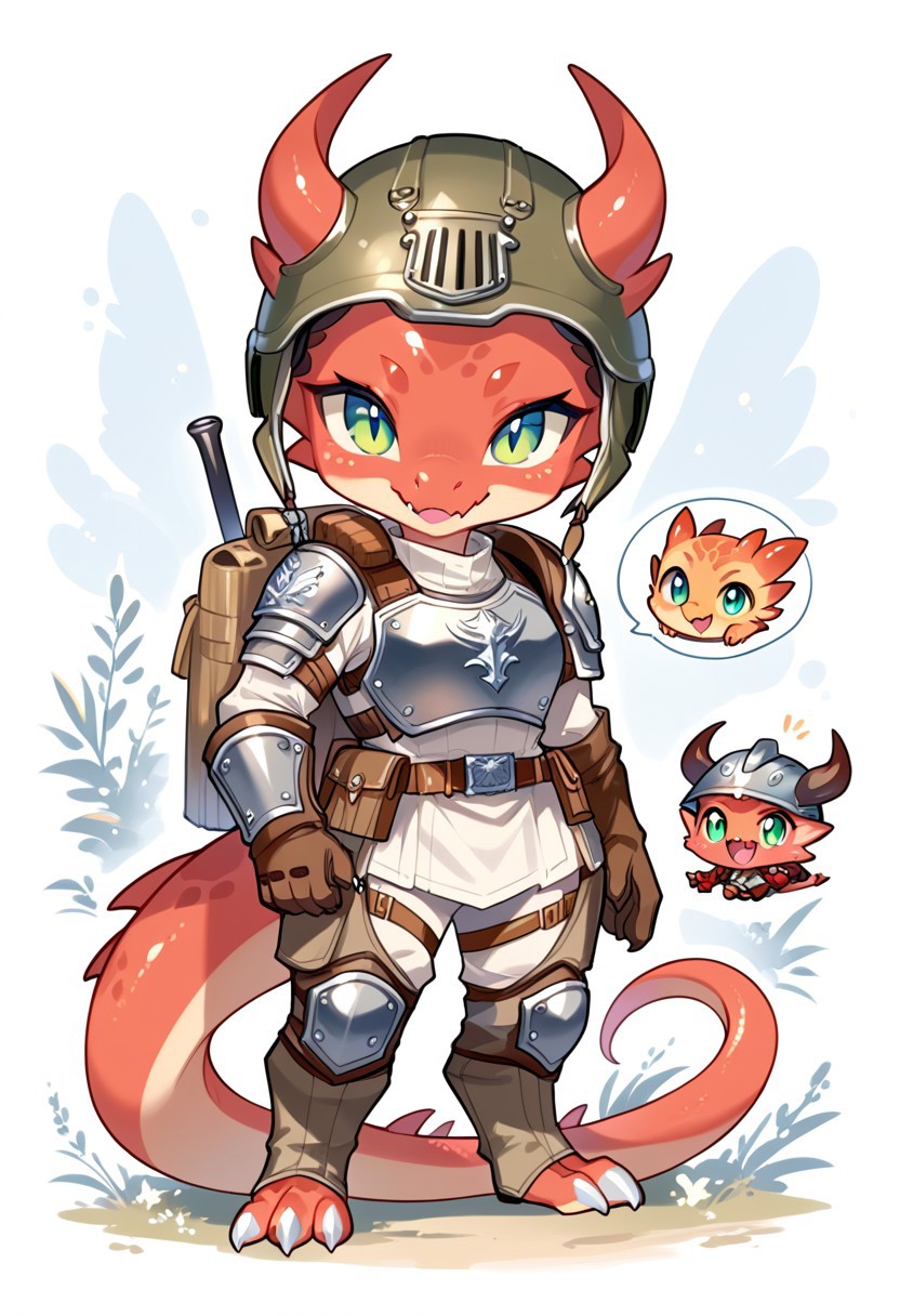 score_9, score_8_up, score_7_up, source_cartoon, cute chibi kobold, chibi body, body armor, combat gloves, combat helmet, looking at viewer,  SomSom Style