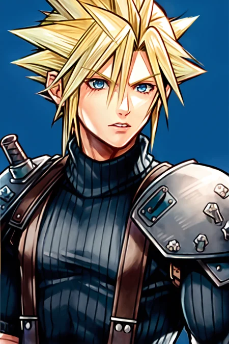 nomura tetsuya, 1boy, blonde hair, cloud strife, dissidia final fantasy, final fantasy, final fantasy vii, male focus, official art, solo, spiked hair, standing, white background, close up, torso up,
<lora:nomura_tetsuya_offset:1>