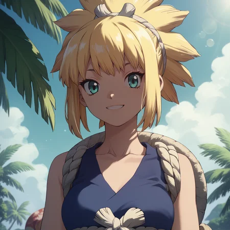 <lora:SlimesKahono:1>, score_9, score_8_up, score_7_up, slimes_kahono, woman, solo, facing viewer, hugging viewer, smiling, tropical beach background