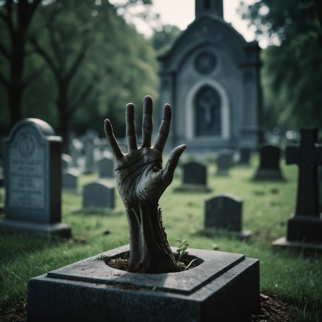 cinematic film still of  <lora:hand 5.5:0.9>
a zombie hand rising out of a graveyard, shallow depth of field, vignette, highly detailed, high budget, bokeh, cinemascope, moody, epic, gorgeous, film grain, grainy