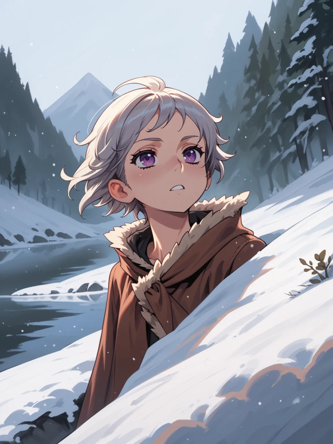 (, solo:1.1) <lora:happy_tentacle-ato-v0.4-000014:1>, ht_ato, fairy, body fur, silver hair, purple eyes, 1girl, small breasts, (petite:1.2), <lora:Shed_The_Skin's StS_age_slider_v1_initial_release:-1.1> ( :1.1) (perky breasts:1.2) ( (head back :0.8) , , ( :1.2) , parted lips , (looking at viewer:0.6) :1.1) , outdoors, vegetation, ( :1.1), winter, snow , (day :0.6), , (:0.5), , ( :0.8), (river :1.2) (( from below :1.3) :0.8) score_9, score_8_up, score_7_up, score_6_up, score_5_up, score_4_up, [(realistic, photorealistic:1.2):(realistic:1.2):12] [(3d:1.2)::10] <lora:LUUNA's Lunas-NijiJourney-SDXL-B2:0.5>, nijijourney <lora:prgfrg23's Counterfeit-V3.0 Style SDXL_LoRA_Pony Diffusion V6 XL:0.3> <lora:mfcg's mfcgXL:0.12> <lora:reweik's gyokai(himehajime)_PonyXL_style_v01:0.14>