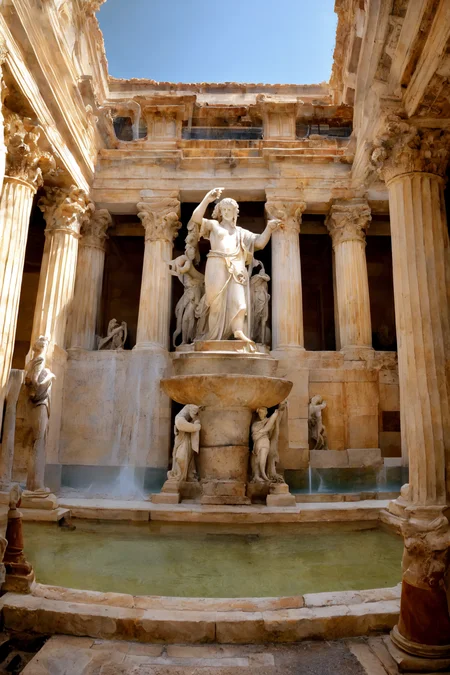 (masterpiece:1.2), (best quality,:1.2), 8k, HDR, ultra detailed, ((photorealistic)), professional light, cinematic lighting, fashion photography, ambient lighting, face lighting, , Fantasy picture, OverallDetail, large ancient roman with a fountain and one statue in the center, RomInt, epiCPhoto,
<lora:RomanInterior:1>