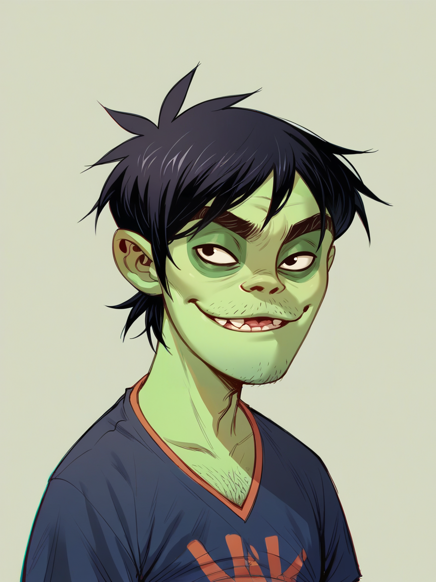 score_9, score_8_up, score_7_up, score_6_up, score_5_up,  <lora:H3wl3ttXLP:1> h3wl3tt, 1boy, green skin, black hair