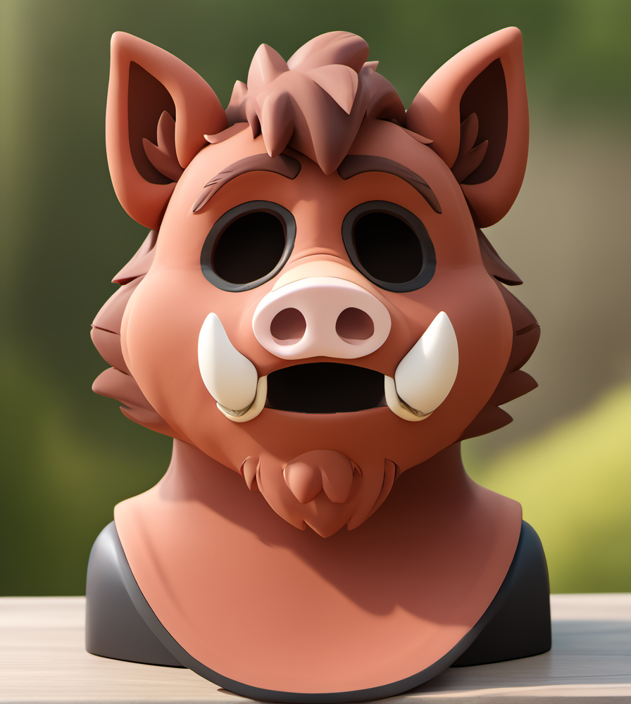 score_9, score_8_up, score_7_up, high res:1.5, digital media (artwork), 3d (artwork), blender (artwork), solo focus, <lora:Suiting_and_Masking:1> 5uitingm4sking, mask, bust, forest background, wild boar, brown fur, tusks, pig nose, tail tuft, red skin