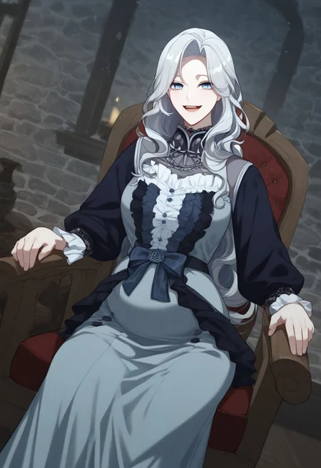 Score_9, Score_8_up, detailed background, night, pov, ruined tavern, Expressiveh, Character, zPDXL, 
1girl, Reneemacias, light blue eyes, grey hair, long hair,  Maternity wear uniform ,pregnant,
 Sit in a rocking chair,solo,living room,happy,