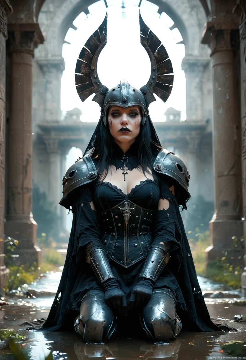 Stable_Yogis_PDXL_Positives
score_9, score_8_up, score_7_up, female gothic sexbomb knight , portrait, kneeling, defeated, tired, gothic armor, open helmet, temple, reflections, highly detailed, film grain,