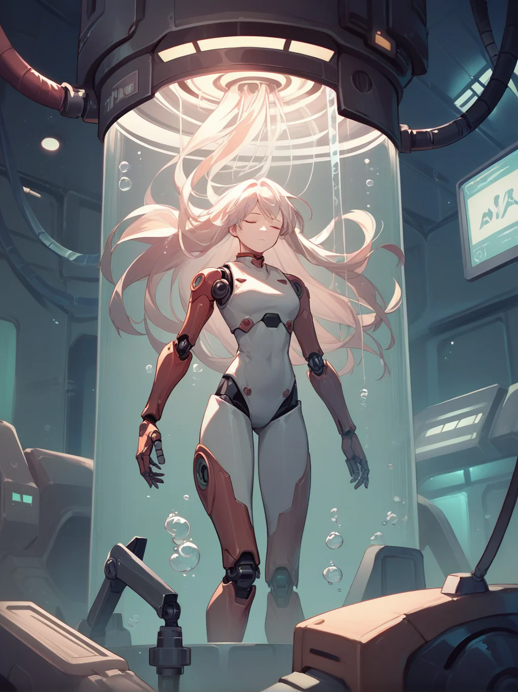 score_9, score_8_up, score_7_up, score_6_up, source_anime, <lora:stasis_tank_v0.3-pony:1>
1girl, closed eyes,
stasis tank, in container, bodysuit, single mechanical arm, machinery, air bubble, glowing, long hair, floating hair, single bare arm, cowboy shot, robot joints, thighs