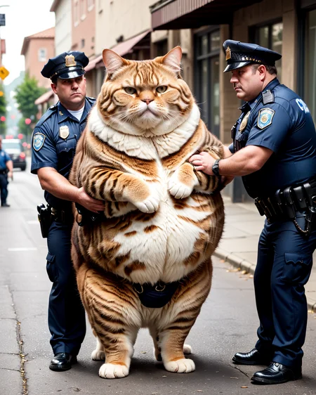 two laggard cops arresting ridiculously chubby enormous cat, 8k, RAW photo, best quality, ultrarealistic, ultra-detailed, vignette, highly detailed, high budget, moody, epic, gorgeous, film grain
<lora:xl_real_beta1:0.5>