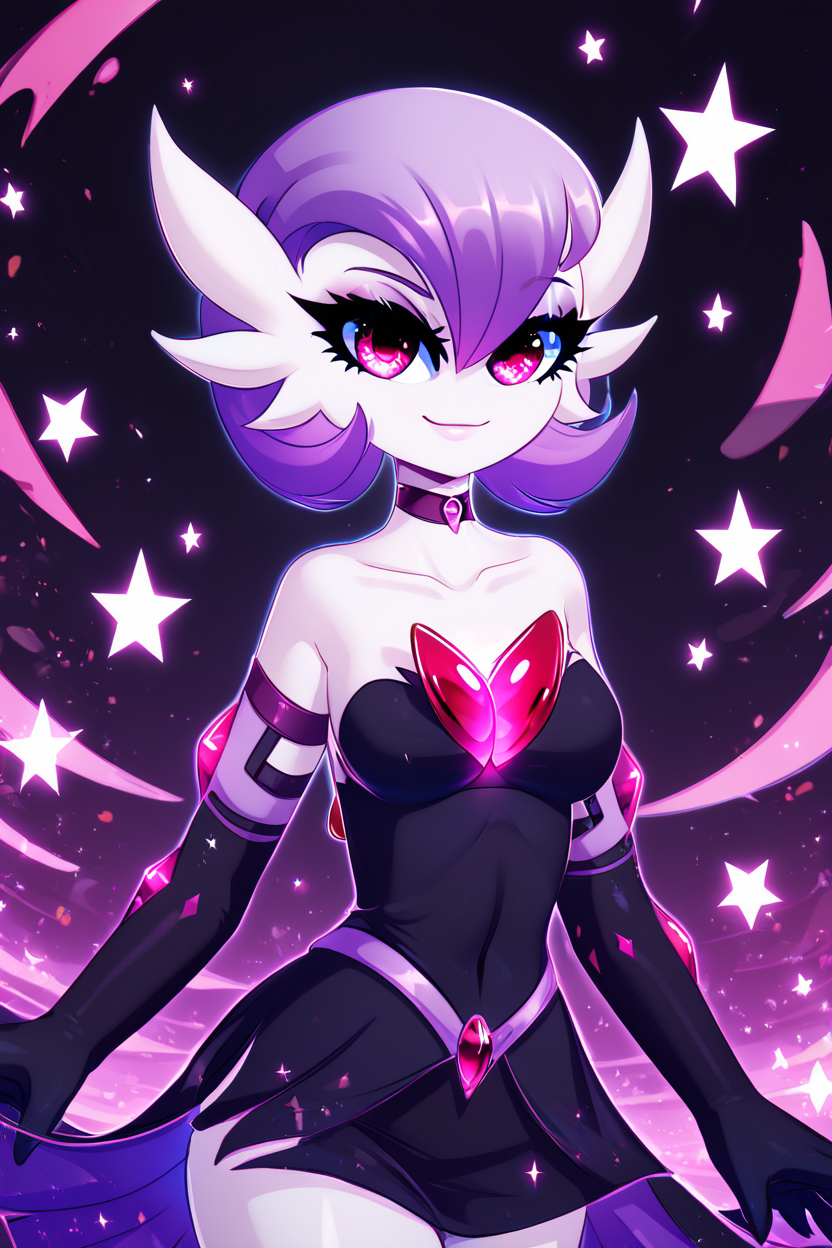 score_9, score_8_up, score_8, medium breasts, (curvy), cute, eyelashes,       BREAK, , zzshinygardevoir, purple hair, dress, bare shoulders, medium breasts, standing, collarbone, black dress, gloves, elbow gloves, strapless dress <lora:Shiny_Mega_Gardevoir_PDXL:1.0>,    , BREAK, smile, closed mouth, looking at viewer, cowboy shot,  ,,, embedding:zPDXL, Expressiveh, ,,, <lora:MantisStyle_PDXL_v2:0.8>, <lora:SDXLFaeTastic2400:0.5>, <lora:Expressive_H-000001:0.4>,