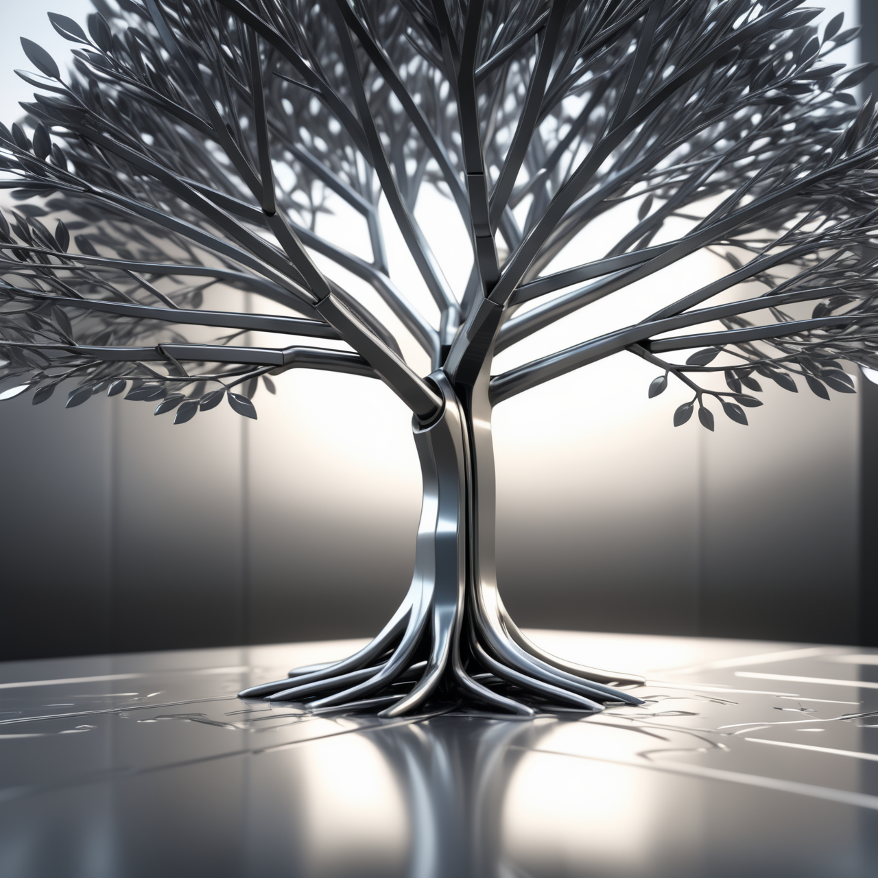 a tree made out of Jed-Steel, masterpiece, wallpaper engine, octane render ,  <lora:PolishedSteelStyle:0.7>