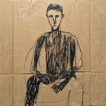 <lora:SDXL_Cardboard_drawings_Sa_May_V4:1> Cardboard drawings a man seating