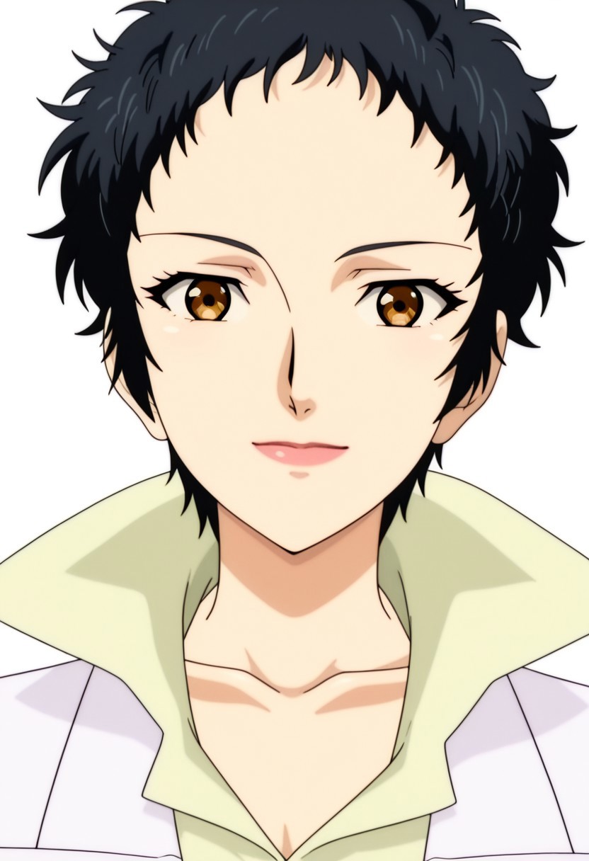 best quality, masterpiece, anime screencap, anime coloring, ultra detailed, source_anime, intricate details, perfect anatomy, looking at viewer,
haskata ren, black hair, short hair, very short hair, brown eyes, simple background, white background,