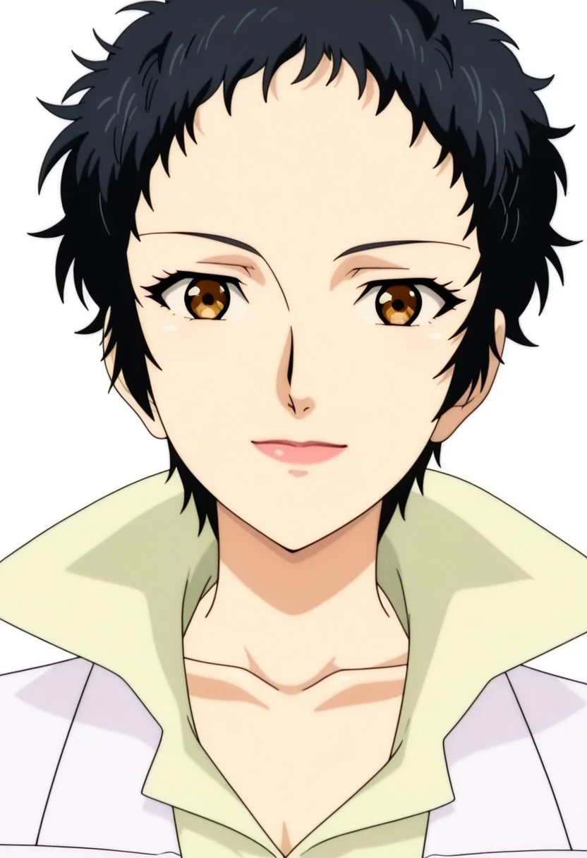 best quality, masterpiece, anime screencap, anime coloring, ultra detailed, source_anime, intricate details, perfect anatomy, looking at viewer,
haskata ren, black hair, short hair, very short hair, brown eyes, simple background, white background,