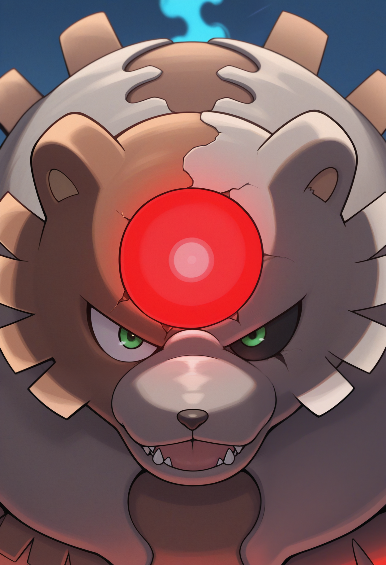masterpiece,best quality,amazing quality, 1boy, solo, lunablood, pokemon (creature), close up, single glowing red eye,