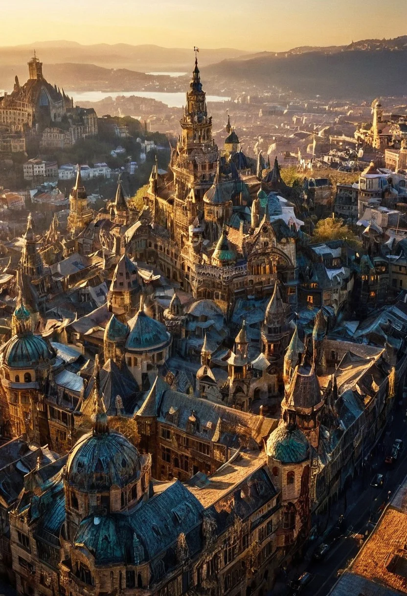 beautifull city, the mystical light, professional photography, natural lighting, volumetric lighting maximalist. intricately detailed, complex, elegant, expansive, fantastical, film photography style, medium grain