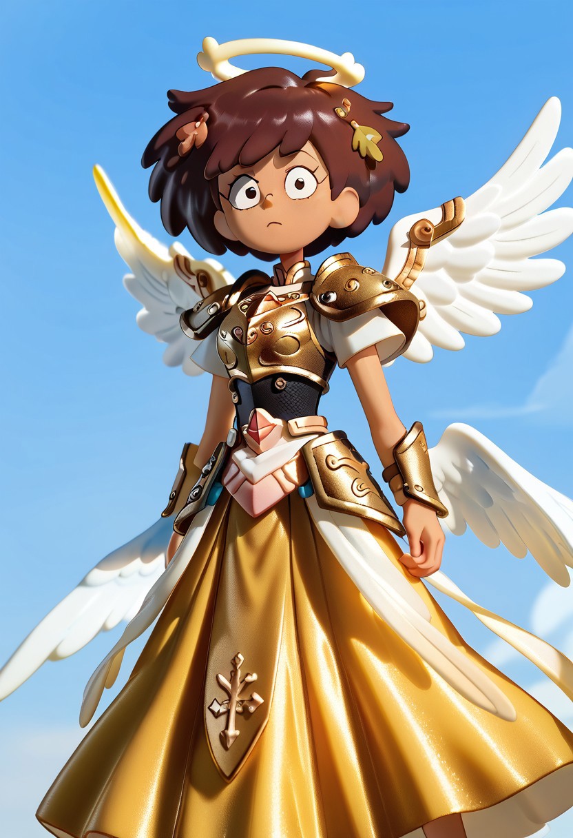 score_9, score_8_up, score_7_up, 1girl, nocunoct, anneboonchuy, brown hair, dark-skinned female, short hair, (((six angel wings))), three pairs of wings, solo, bright light shinning in the background, armour, golden silk long skirt, looking a viewer
BREAK, (masterpiece, best quality, highly detailed), expressiveh, floating