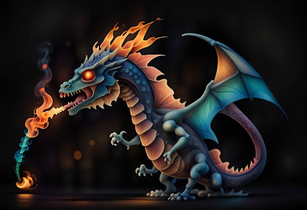 a fire breathing dragon, minimalist, dark background