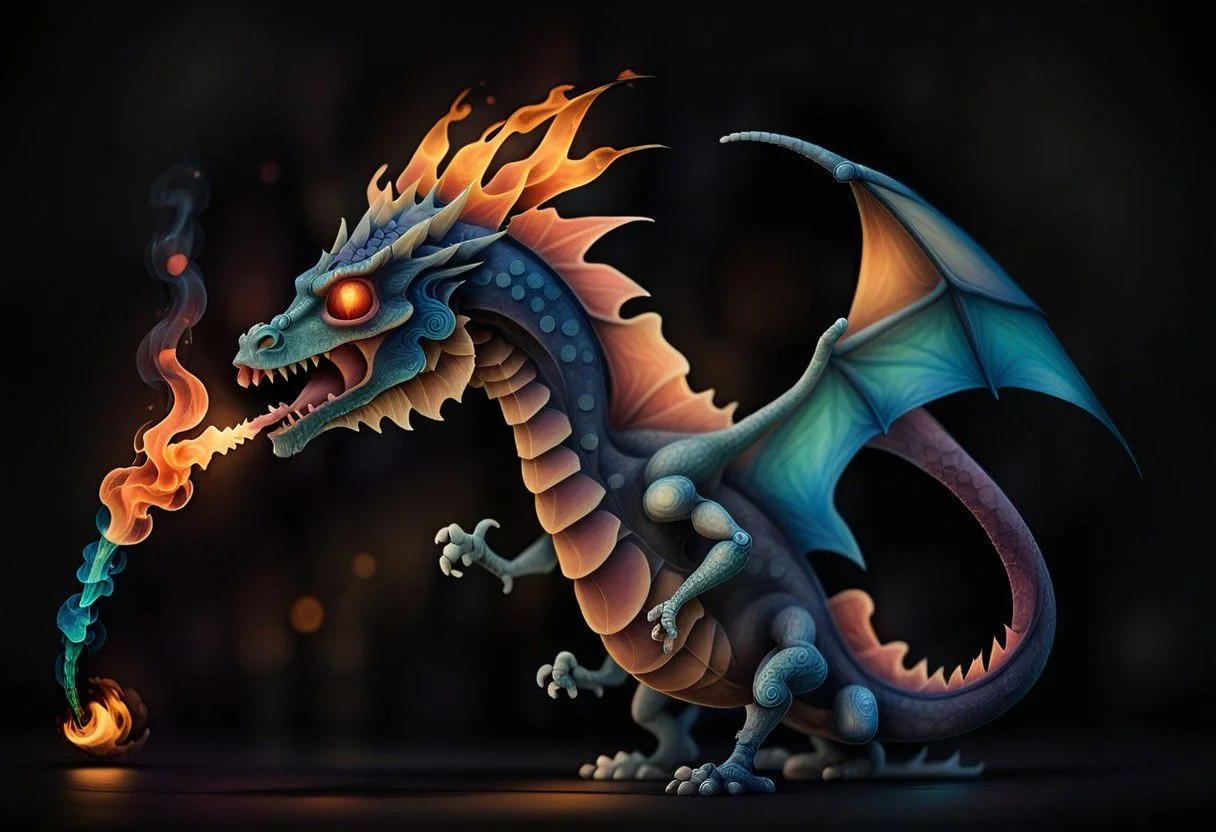 a fire breathing dragon, minimalist, dark background