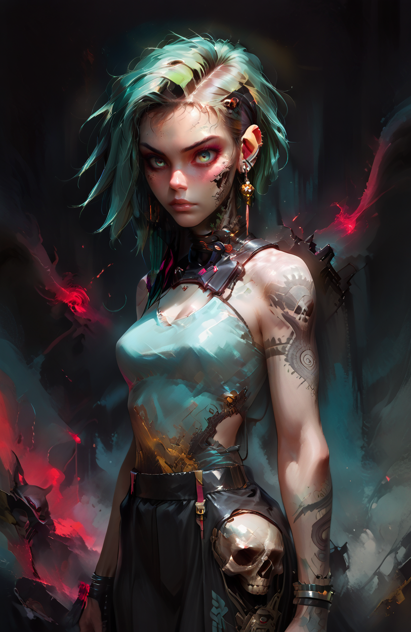 score_9, score_8_up, score_7_up, score_6_up, 
a single misplaced and shot with an eos-1d x mark iii, awe-  dark blues and blacks,  girl swirling magical fairytale abstract artstation style, Skull tattoos, Full skull arm tattoos,  atompunk, raypunk, 1900s , epiCPhoto,  square spaceship , digital artwork by Beksinski, vibrant colors, epiCPhoto,  wander through the dust  panoramic,  from a 1950's science fiction movie, full shot, dramatic mood, serene atmosphere, cinematic lighting, score_9, wodeipoi, 7-FineLine art
<lora:RMSDXL_Creative:0.8> <lora:Vivid Midjourney mimic - XL SDXL v2.0:0.6>  <lora:Stylized_Galactic:0.6>  <lora:wodeipoi:0.8>  <lora:incase-ilff-v3-4:0.8>   <lora:Fine Line v1.0:0.8 >