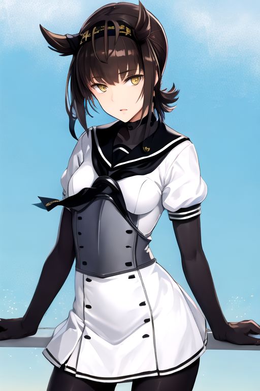 solo, 1girl, solo_focus, (((masterpiece))), ((best quality)), ((ultra-detailed)), ((too_many)):16, high resolution, absurdres, highres, ultra-detailed 8k unity wallpaper, 
hatsuzukibodysuit, 1girl, black_gloves, black_hair, black_neckerchief, black_pantyhose, bodysuit, gloves, hair_flaps, hairband, headband, neckerchief, school_uniform, serafuku, short_hair, solo, yellow_eyes