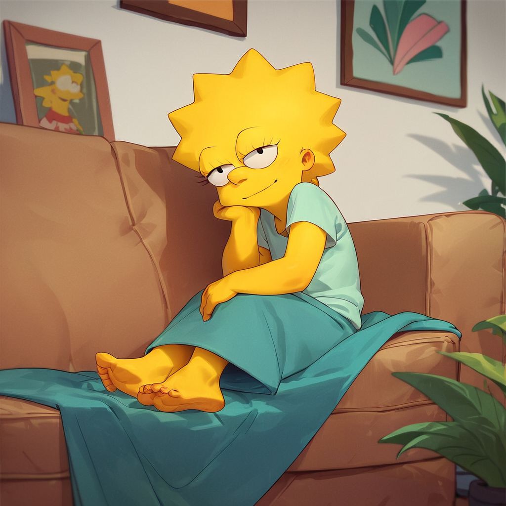 score_9, score_8_up, score_7_up, score_6_up, score_5_up, score_4_up, source_cartoon, rating_safe, li_sa, yellow skin, sitting on a couch, barefoot