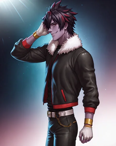 score_9, score_8_up, score_7_up, rating_questionable, intricately detailed, high resolution,
<lora:Echo_Gayharem:0.8>,
1boy(echo_gh, purple skin, black pants, white belt, black shirt, white fingerless gloves, black jacket with white fur collar, gold bracelets, cowboy shot, thigh up focus, slight smile, looking at the viewer, solo), side view, disco, at night, dark room, low light, indirect lightning,
detailed background, depth of field,
<lora:ral-chrosc-clr:0.7>, ral-chrosc-clr,
<lora:Expressive_H:0.5>, Expressiveh,
<lora:xl_more_art-full_v1:0.3>,
<lora:add-detail-xl:0.3>