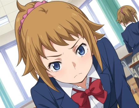 score_9, score_8_up, score_7_up, source_anime,
fuminahoshino, <lora:fumina-hoshino-s2-ponyxl-lora-nochekaiser:1>,
fumina hoshino, hoshino fumina, blue eyes, brown hair, ponytail, scrunchie,
skirt, school uniform, jacket, pantyhose, blazer, bike shorts, shirt, white shirt, collared shirt, bow, red bowtie,
indoors, classroom, bent over,
looking at viewer, dutch angle, cowboy shot,