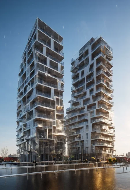 (((Modern style architecture, housing, luxury residence))),
outdoors, sky, tree, blue sky, no humans, ground vehicle, building, scenery, reflection, city, cityscape, bare tree, skyscraper, real world location,
(Large Files, Ultra Realistic, 8K, 16k, FHD, HD, VFX, Perfect, Photography, composition, Architecture Sales Photography, Architecture Competition, Ultra High Resolution, Cinematography, High Resolution Image:1.1), (dramatic lighting, direct sunlight, ray tracing, clear shadow:1.2), (real landscape:1.1), (blurred background:1.0), (urban background, more_details)
(avant-garde, future, reality, science fiction, photorealistic), (modern architecture:1.2), White limestone with black granite, fountain, waterfall, landmark, square, path, narrow street,
(Large Files, Ultra Realistic, 8K, 16k, FHD, HD, VFX, Perfect, Photography, composition, Architecture Sales Photography, Architecture Competition, Ultra High Resolution, Cinematography, High Resolution Image:1.1), (dramatic lighting, direct sunlight, ray tracing, clear shadow:1.2), (real landscape:1.1), (blurred background:1.0), (urban background, more_details) ,
great lighting, extremely detailed, clear, SteamPunk, <stardeaf-cold-arc>, void