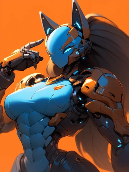 Score_9, score_8_up, score_7_up, score_6_up, source_anime, 1girl, solo, upper body, (orange forest backdrop), godrays, BREAK, sc-fi, monster girl ,mecha wolf womanBREAK, mechanical joints, (black armor), glowing blue eyes, BREAK, robot abs, wide hips, <lora:Wild_Mecha_Mix:1> BREAK, Expressiveh,<lora:Expressive_H:0.9>,OverallDetail