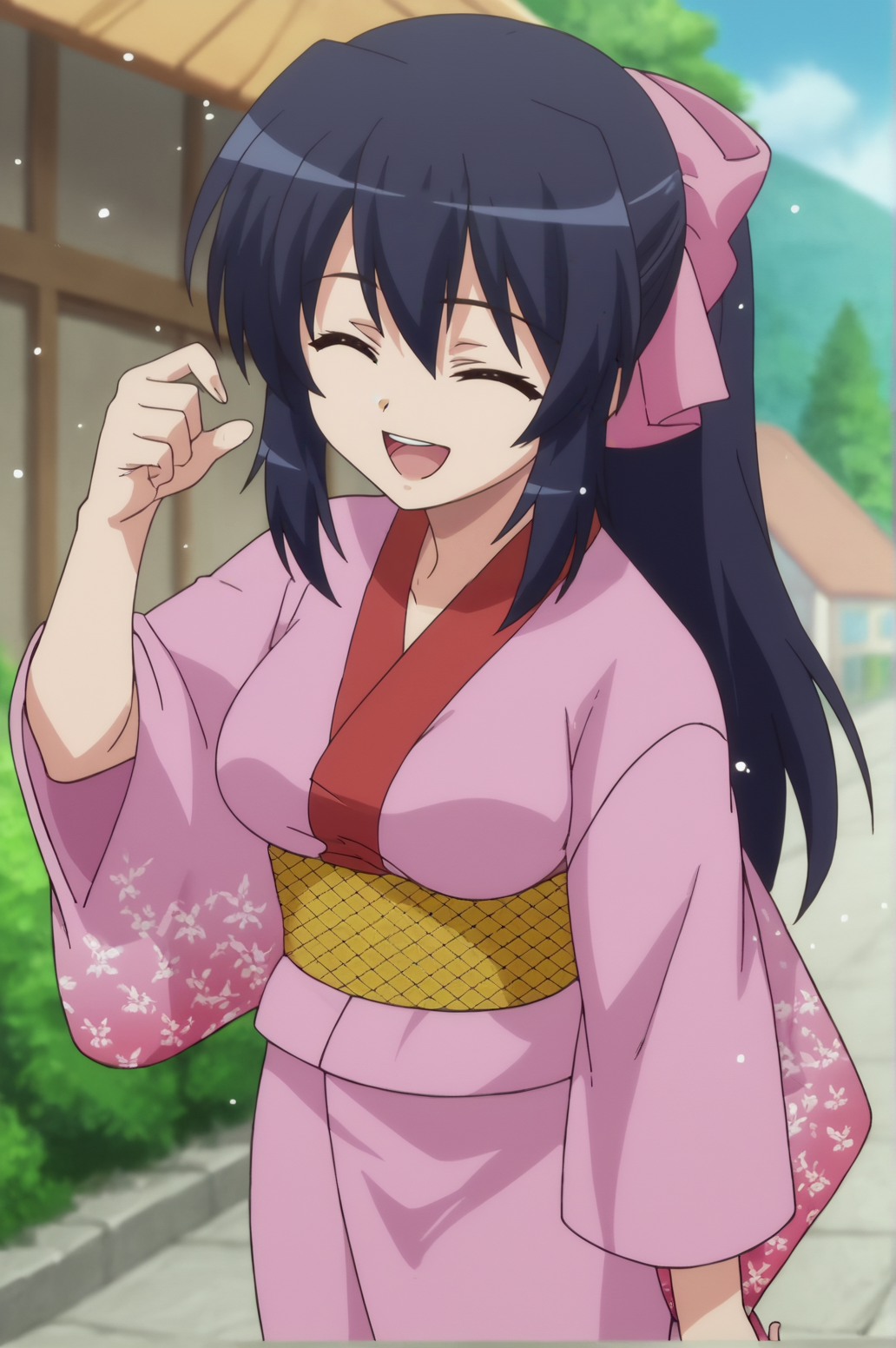 score_9, score_8_up, score_7_up,anime_source, source_anime, best background, detailed background, anime screencap,  Himari Noihara, kimono dress, happy, :p, dynamic angle, dynamic camera, dynamic pose, outdoors, soft particles, <lora:JN_Himari_Noihara:0.8>