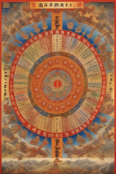 <lora:Paul Laffoley Style:1>Paul Laffoley Style - Now think about a beautiful and complex mandala formed from a matrix of thousands of Mandarin characters. It's a symbol of the vast and daunting task of memorizing these characters for a language learner